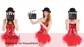  Presentation with fairy tale children child - Beautiful presentation featuring young fairy with clapperboard isolated backdrop and a coral colored foreground
