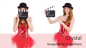  Presentation with blank whiteboard isolated on white - Beautiful PPT theme featuring young fairy with clapperboard isolated backdrop and a coral colored foreground