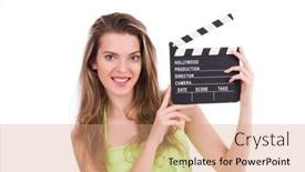  Presentation with fairy - Amazing presentation having young fairy with clapperboard isolated on white backdrop and a coral colored foreground