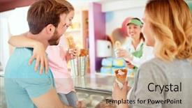  Presentation with pastry cream - Slide deck featuring young family at pastry shop background and a coral colored foreground