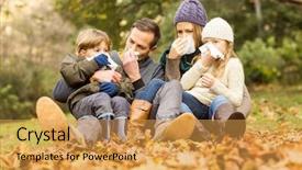  Presentation with family day - Audience pleasing PPT theme consisting of young family blowing their nose backdrop and a yellow colored foreground