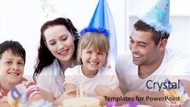  Presentation with birthday - PPT theme having young family celebrating a birthday background and a coral colored foreground