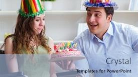  Presentation with disabled person - Colorful presentation design enhanced with young-family-celebrating-birthday backdrop and a light blue colored foreground