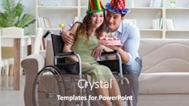  Presentation with disabled person - Slide set featuring young-family-celebrating-birthday background and a gray colored foreground