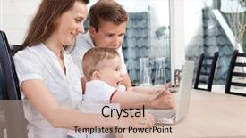  Presentation with history of a computer - Colorful PPT layouts enhanced with young family chatting through computer backdrop and a soft green colored foreground