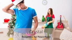  Presentation with christmas party - PPT layouts with young family cleaning apartment after christmas party background and a coral colored foreground