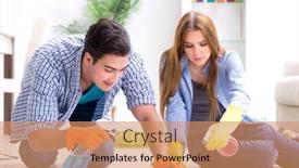  Presentation with cleaning - Colorful slide set enhanced with young-family-cleaning-the-house backdrop and a coral colored foreground