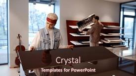  Presentation with musical instrument - PPT theme consisting of young-family-couple-choosing-musical background and a wine colored foreground