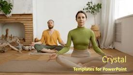  Presentation with meditation - PPT theme with young-family-couple-practicing-meditation background and a  colored foreground