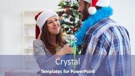  Presentation with family tree - Audience pleasing presentation design consisting of young family decorating christmas tree on happy occasion backdrop and a ocean colored foreground