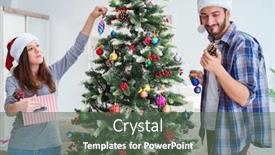  Presentation with family tree - Beautiful theme featuring young-family-decorating-christmas-tree backdrop and a gray colored foreground