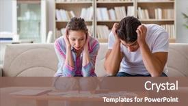  Presentation with finance - Colorful presentation design enhanced with young family discussing family finances backdrop and a violet colored foreground