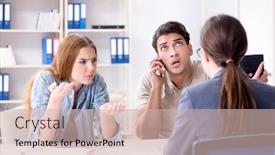  Presentation with mortgage - PPT theme having young family dissappointed at high interest mortgage rate in ban background and a soft green colored foreground