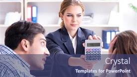  Presentation with mortgage - Audience pleasing presentation design consisting of young family dissappointed at high interest mortgage rate in ban backdrop and a ocean colored foreground