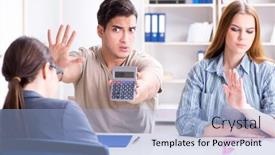  Presentation with mortgage - PPT layouts enhanced with young family dissappointed at high interest mortgage rate in ban background and a light blue colored foreground