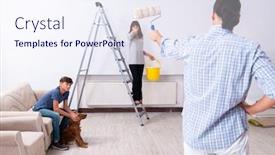  Presentation with home renovation - Beautiful presentation featuring young family doing home renovation backdrop and a sky blue colored foreground