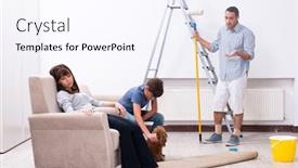  Presentation with home renovation - Audience pleasing PPT theme consisting of young-family-doing-home-renovation backdrop and a sky blue colored foreground