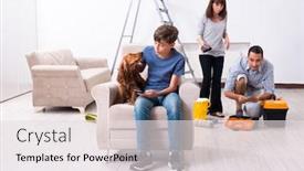  Presentation with home renovation - Slide deck consisting of young-family-doing-home-renovation background and a sky blue colored foreground