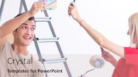  Presentation with home renovation - Theme enhanced with young family doing painting job during home renovation background and a soft green colored foreground