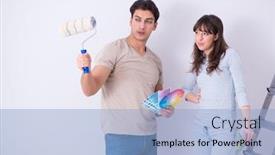  Presentation with home renovation - Slide deck having young family doing renovation at home - painting walls background and a light blue colored foreground