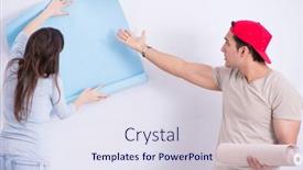  Presentation with home renovation - PPT layouts having young family doing renovation at home with new wallpaper background and a sky blue colored foreground