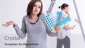  Presentation with home renovation - Presentation theme with young-family-doing-renovation background and a light gray colored foreground