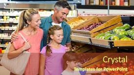  Presentation with family shopping - Slide set featuring young family doing some shopping at supermarket background and a tawny brown colored foreground
