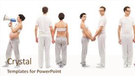  Presentation with pregnant mother - PPT theme having young family expecting a baby pregnant mother and loving father collection background and a sky blue colored foreground