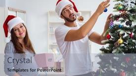  Presentation with baby christmas - PPT theme featuring young family expecting child baby celebrating christmas background and a light gray colored foreground