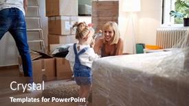  Presentation with new beginning - Cool new presentation theme with young-family-having-fun backdrop and a tawny brown colored foreground