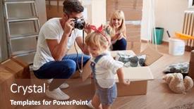  Presentation with new beginning - Beautiful presentation design featuring young-family-having-fun backdrop and a tawny brown colored foreground
