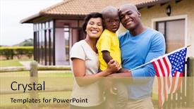  Presentation with african american church family - Audience pleasing PPT layouts consisting of young family holding american flag backdrop and a yellow colored foreground