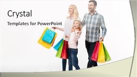  Presentation with family shopping - Slides having young family holding paper shopping background and a pink colored foreground