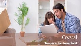  Presentation with mortgage - Amazing presentation theme having young family moving in to new apartment after paying off mortgage backdrop and a coral colored foreground