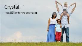  Presentation with members - Cool new slide deck with young family of four members backdrop and a light gray colored foreground