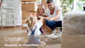  Presentation with new beginning - Audience pleasing presentation design consisting of young-family-of-three-playing backdrop and a coral colored foreground