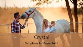  Presentation with ranch - Presentation design consisting of young-family-on-a-horse background and a coral colored foreground