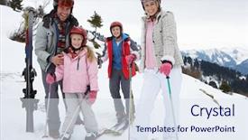  Presentation with ski - Audience pleasing PPT layouts consisting of boy girl skiing - young family on ski vacation backdrop and a sky blue colored foreground