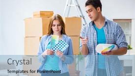  Presentation with planning family - PPT theme having young family planning home diy renovation with drawing background and a light blue colored foreground