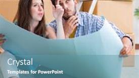  Presentation with family planning - Slide set consisting of young family planning home refurbishing in diy concept background and a teal colored foreground