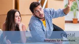  Presentation with family planning - PPT theme featuring young-family-planning-home-refurbishing background and a teal colored foreground