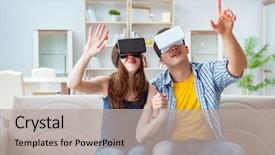  Presentation with virtual reality - PPT theme enhanced with young family playing games background and a mint green colored foreground