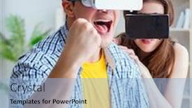  Presentation with virtual reality - PPT layouts enhanced with young-family-playing-games background and a light blue colored foreground