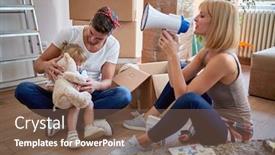  Presentation with new beginning - Amazing presentation having young-family-playing-with-megaphone backdrop and a violet colored foreground