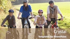  Presentation with e bikes - Theme featuring young family pose with bikes background and a coral colored foreground