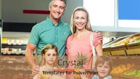  Presentation with supermarket trolley - Slide deck consisting of young family posing together with trolley at supermarket background and a coral colored foreground