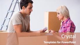  Presentation with home renovation - Colorful PPT theme enhanced with young family preparing for home backdrop and a  colored foreground