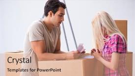  Presentation with home renovation - Audience pleasing slides consisting of young family preparing for home backdrop and a  colored foreground