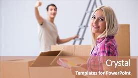  Presentation with eco friendly home renovation - Theme enhanced with young family preparing for home background and a  colored foreground