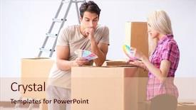  Presentation with eco friendly home renovation - Beautiful theme featuring young family preparing for home backdrop and a lemonade colored foreground